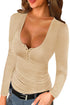 U Neck Button Knit Long Sleeve Top